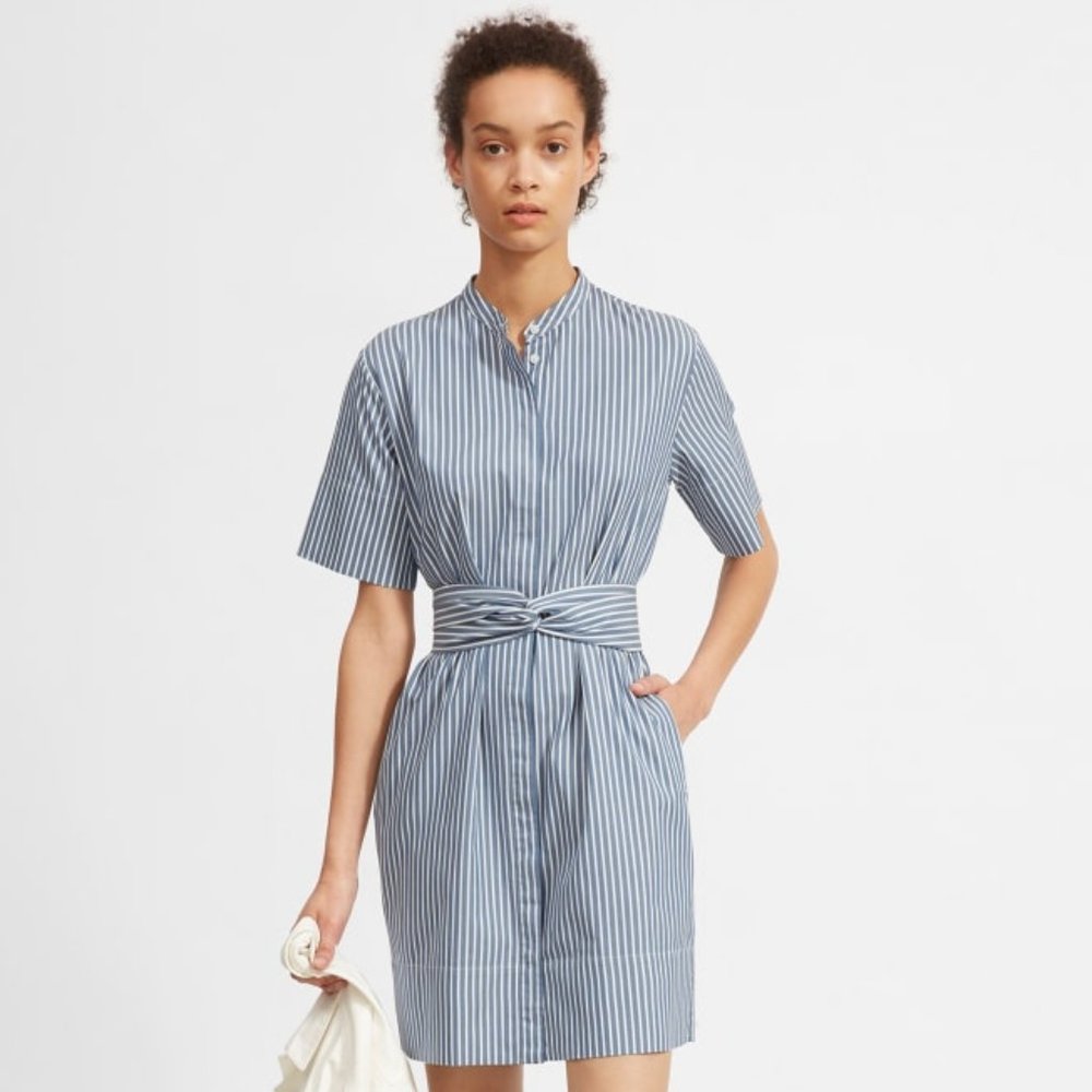 Everlane Cotton Collarless Belted Shirtdress